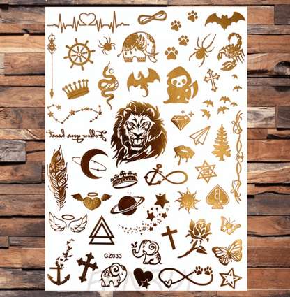 Waterproof Temporary Tattoo Sticker (Gloden No.33-48) | Tsuki