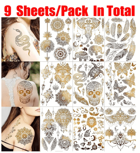 9 PCS/Set Waterproof Temporary Tattoo Sticker (Golden) | Tsuki