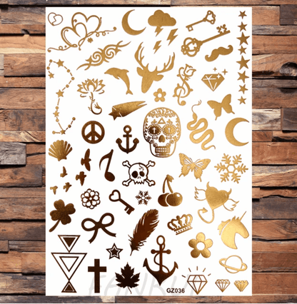 Waterproof Temporary Tattoo Sticker (Gloden No.33-48) | Tsuki